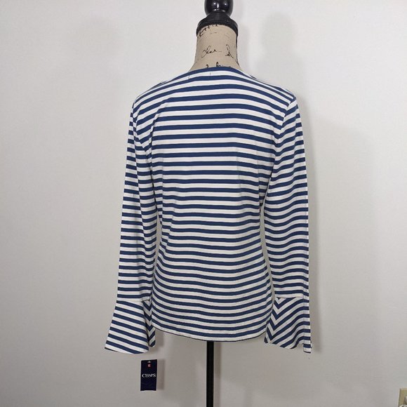 NWT Chaps Women's Shirt Blue & White Stripes Long Bell Sleeve Jersey Kni… - Picture 7 of 10